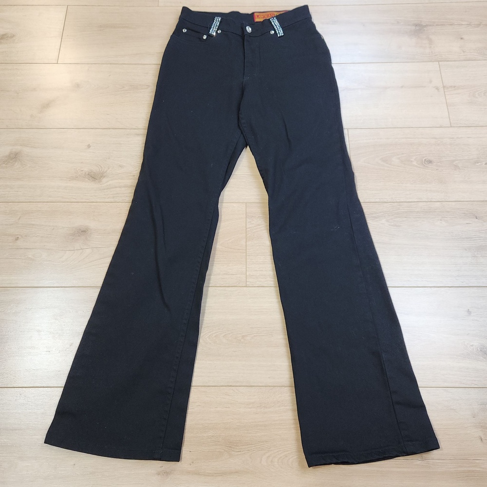 Lawman Slim Fit Jeans Womens 3 Black Mid Rise Flare Rhinestone Western Denim